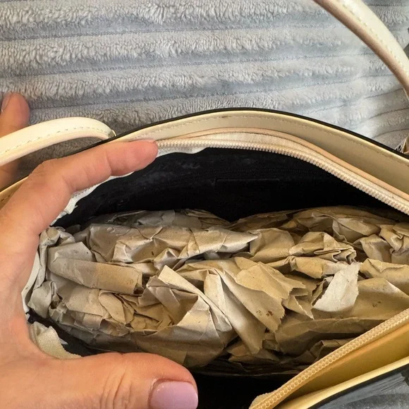 Y2K Beijo Black and Cream Patent Shoulder Tote with Gold Charm - Picture 11 of 12